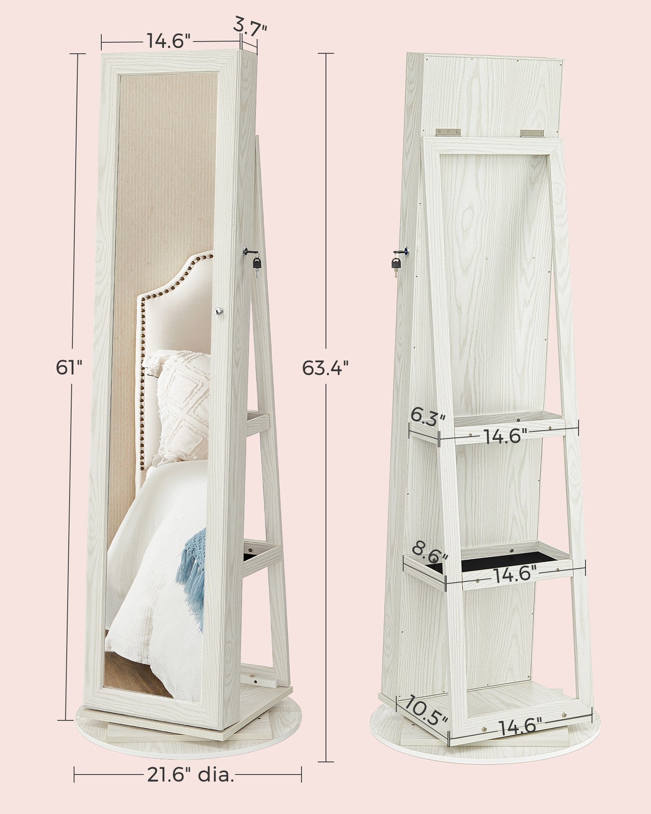 Rotatable Jewellery Cabinet - Wood - White