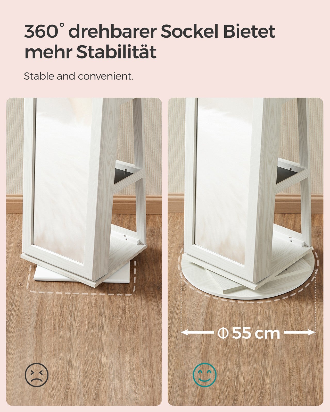 Rotatable Jewellery Cabinet - Wood - White