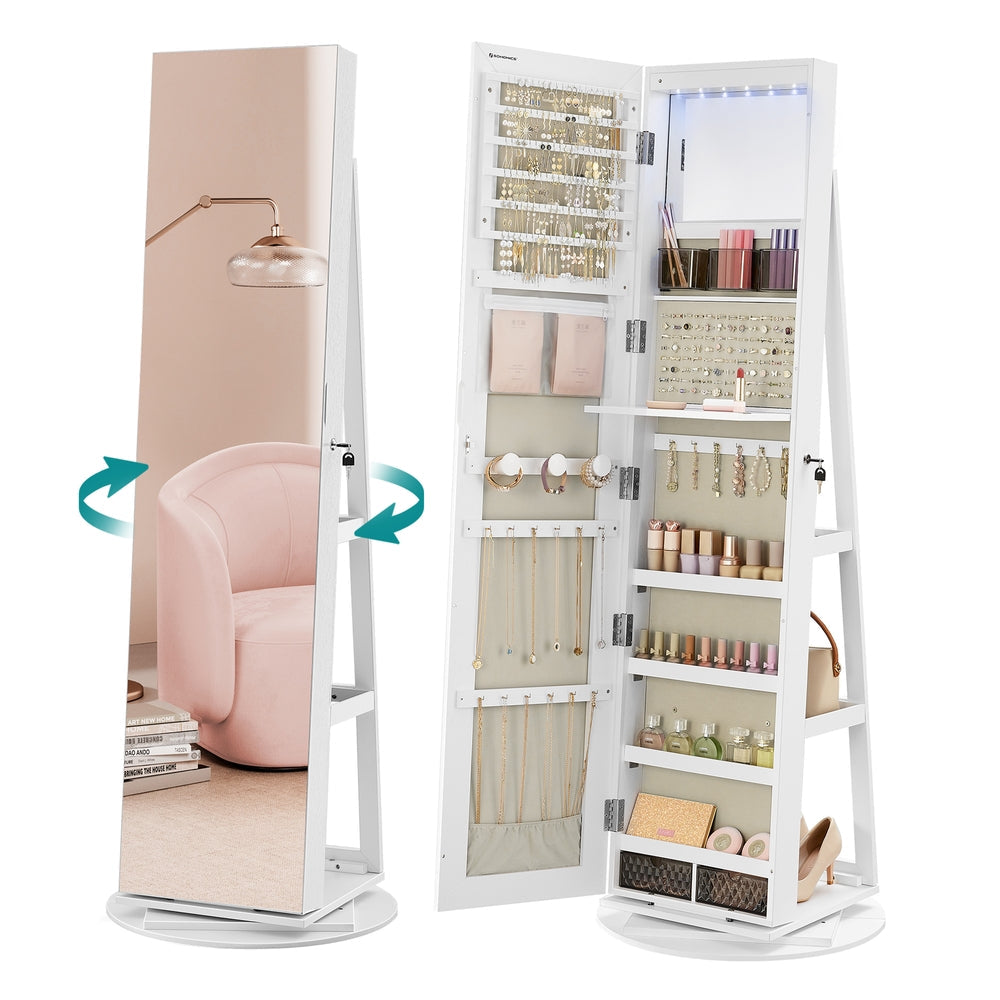 6 LEDs Mirror Jewellery Cabinet - Rustic Brown