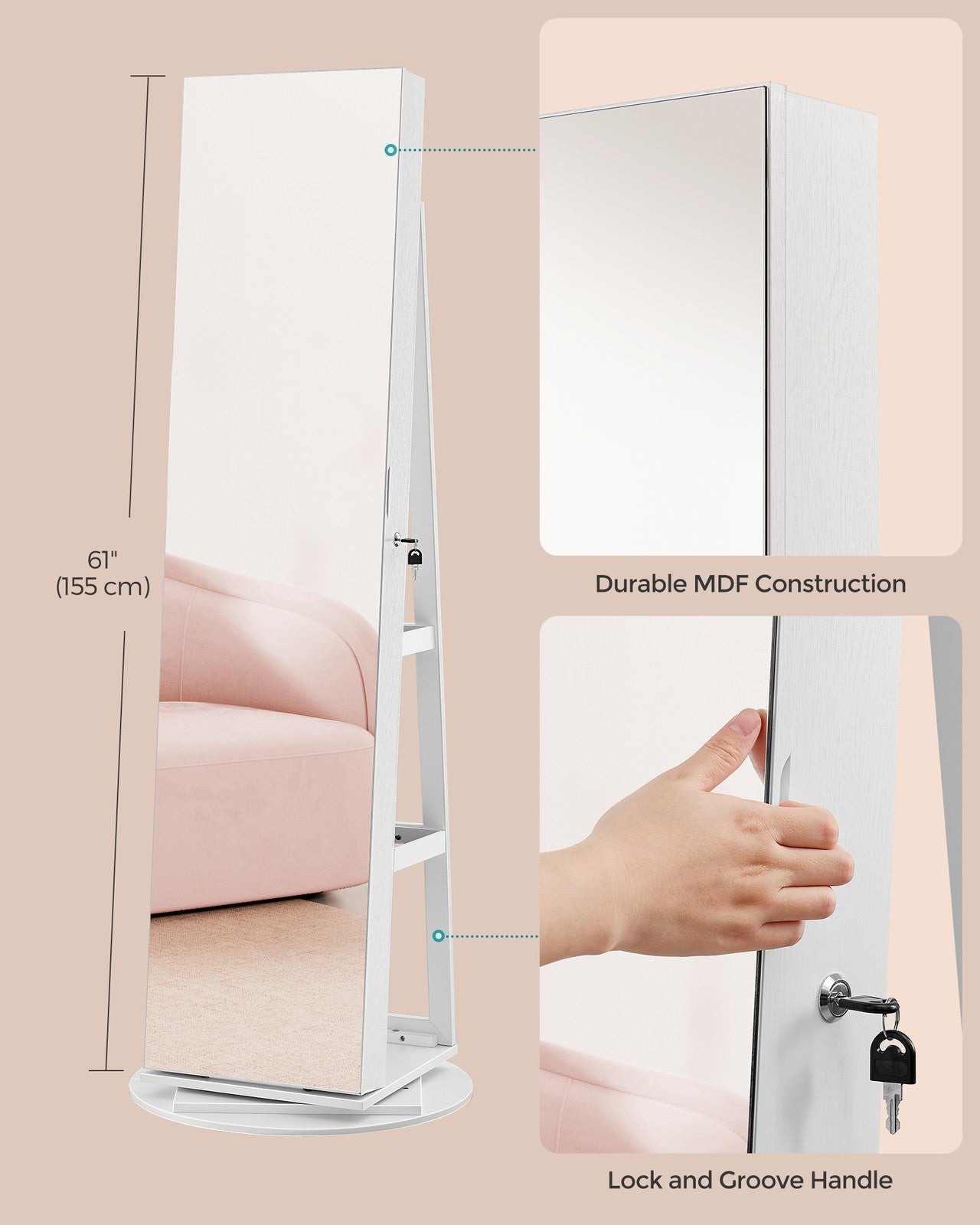 6 LEDs Mirror Jewellery Cabinet