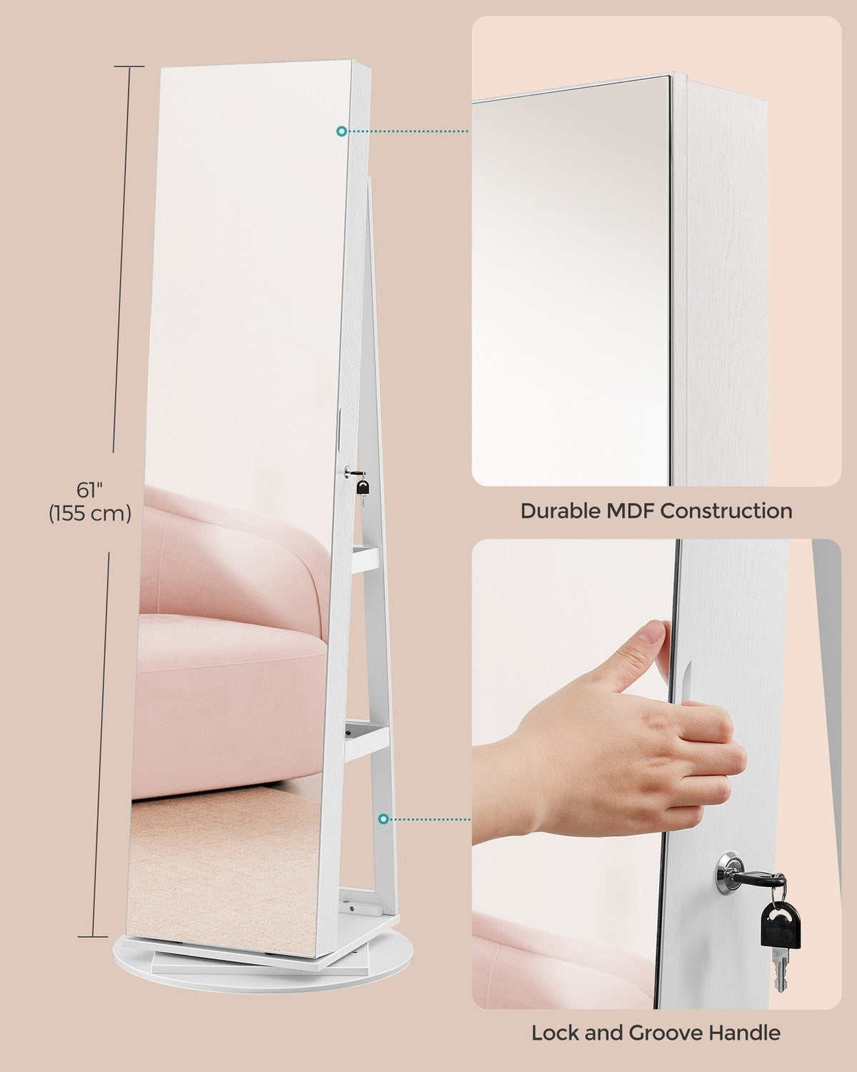 6 LEDs Mirror Jewellery Cabinet