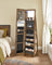 Rotating LED Mirror Jewelry Cabinet - MDF and Steel - Rustic Brown Surface