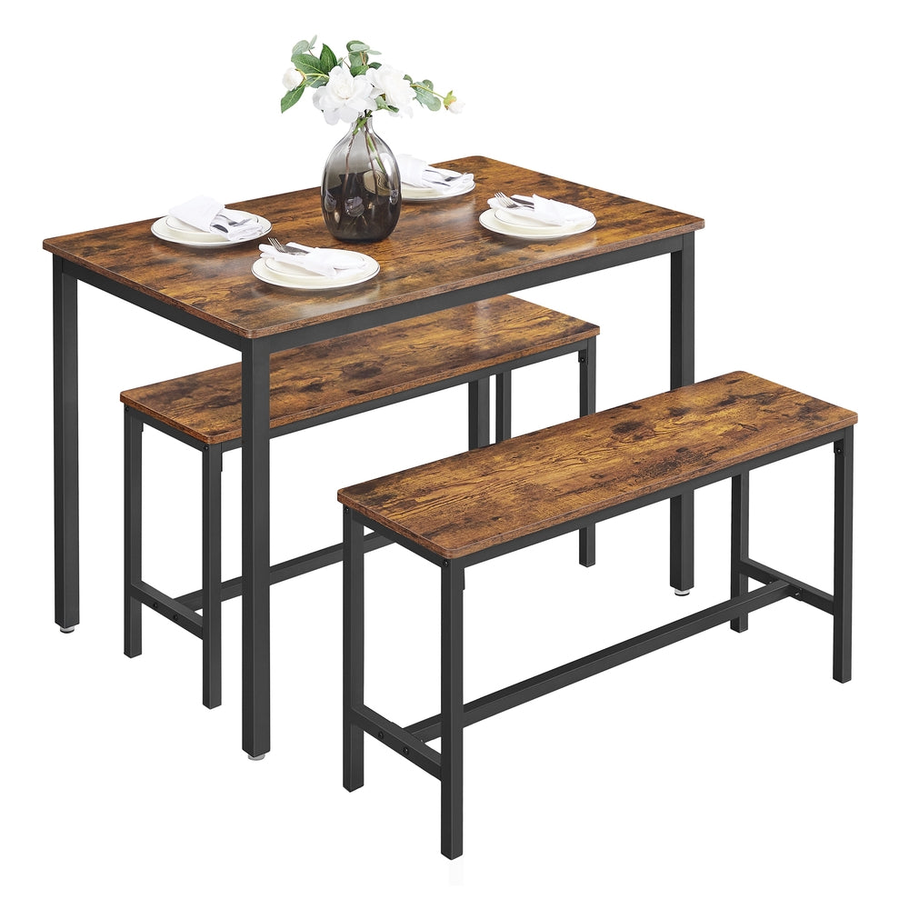 Dining Table - Particleboard - Rustic Brown - with Benches