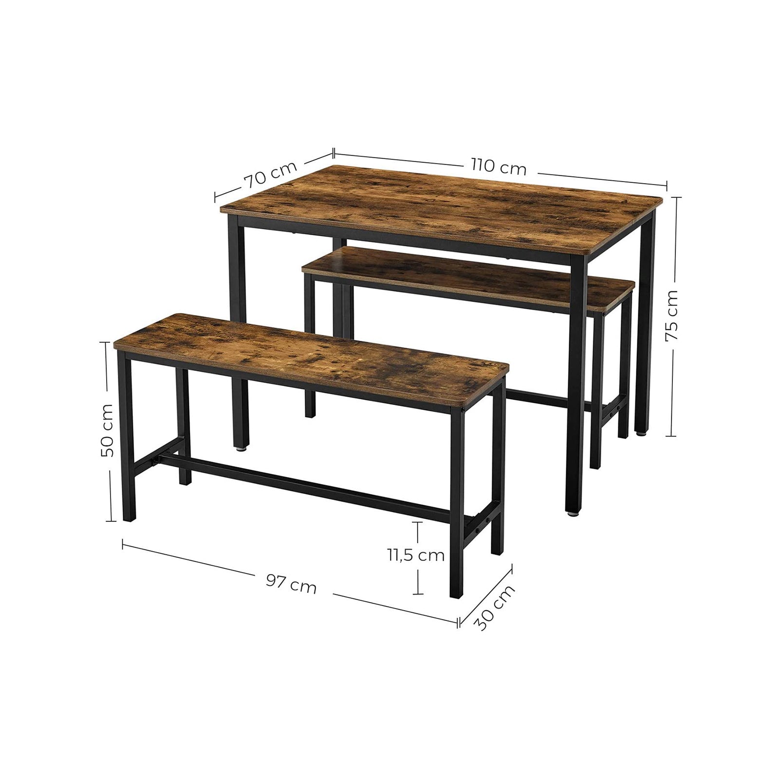 Dining Table - Particleboard - Rustic Brown - with Benches
