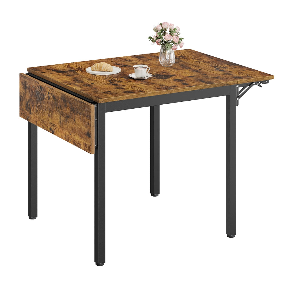 Extendable Dining Table - Wood and Steel - Rustic Brown and Ink Black