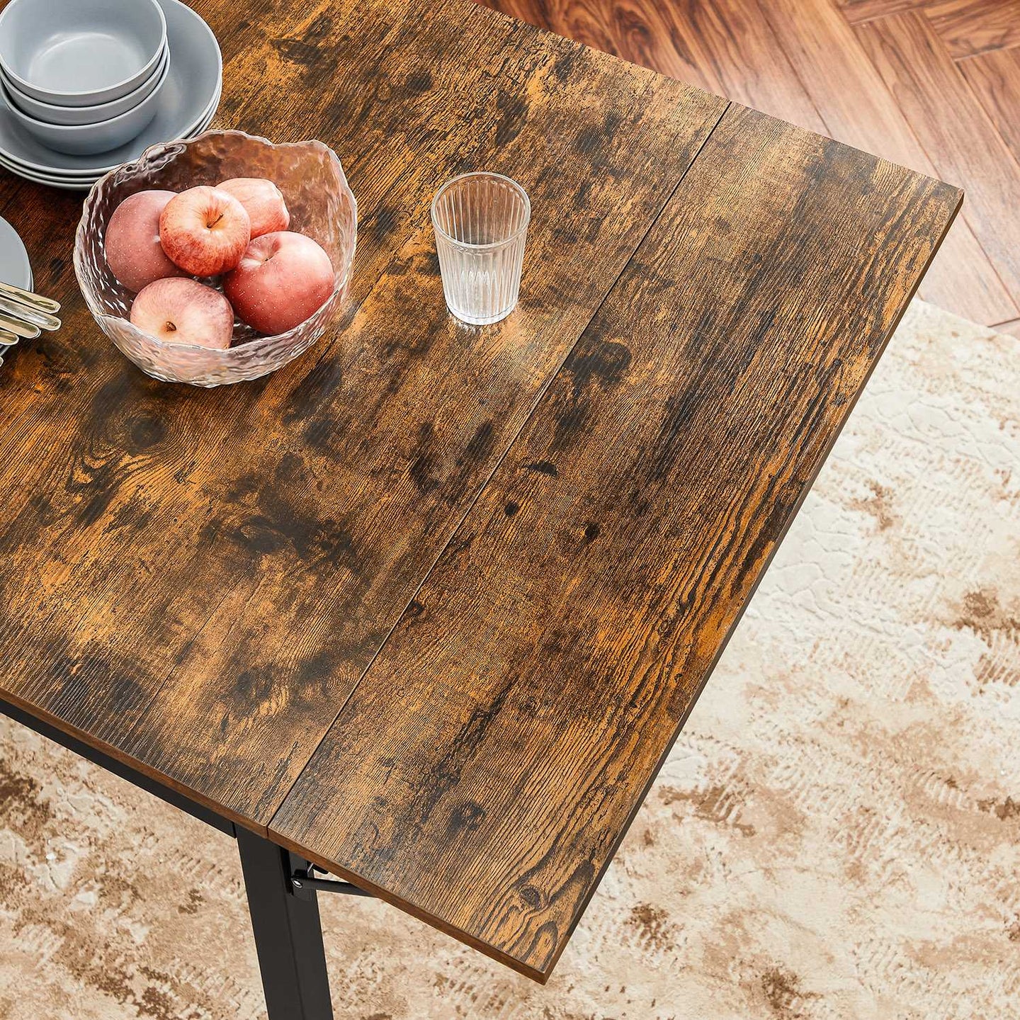 Extendable Dining Table - Wood and Steel - Rustic Brown and Ink Black