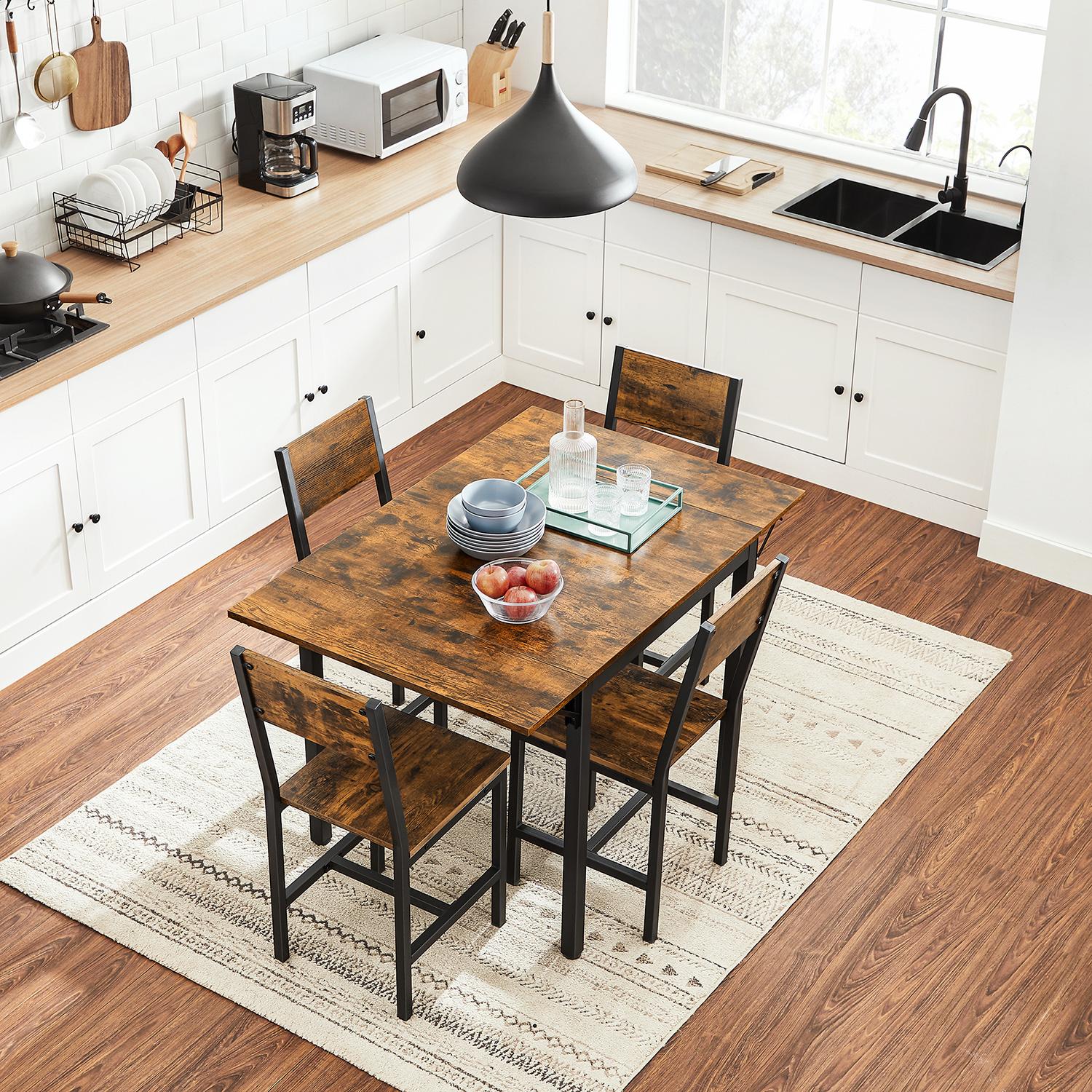 Extendable Dining Table - Wood and Steel - Rustic Brown and Ink Black
