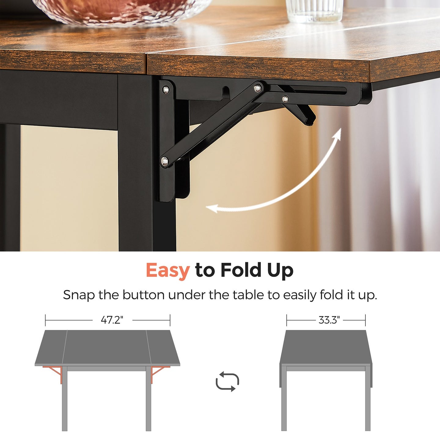 Extendable Dining Table - Wood and Steel - Rustic Brown and Ink Black