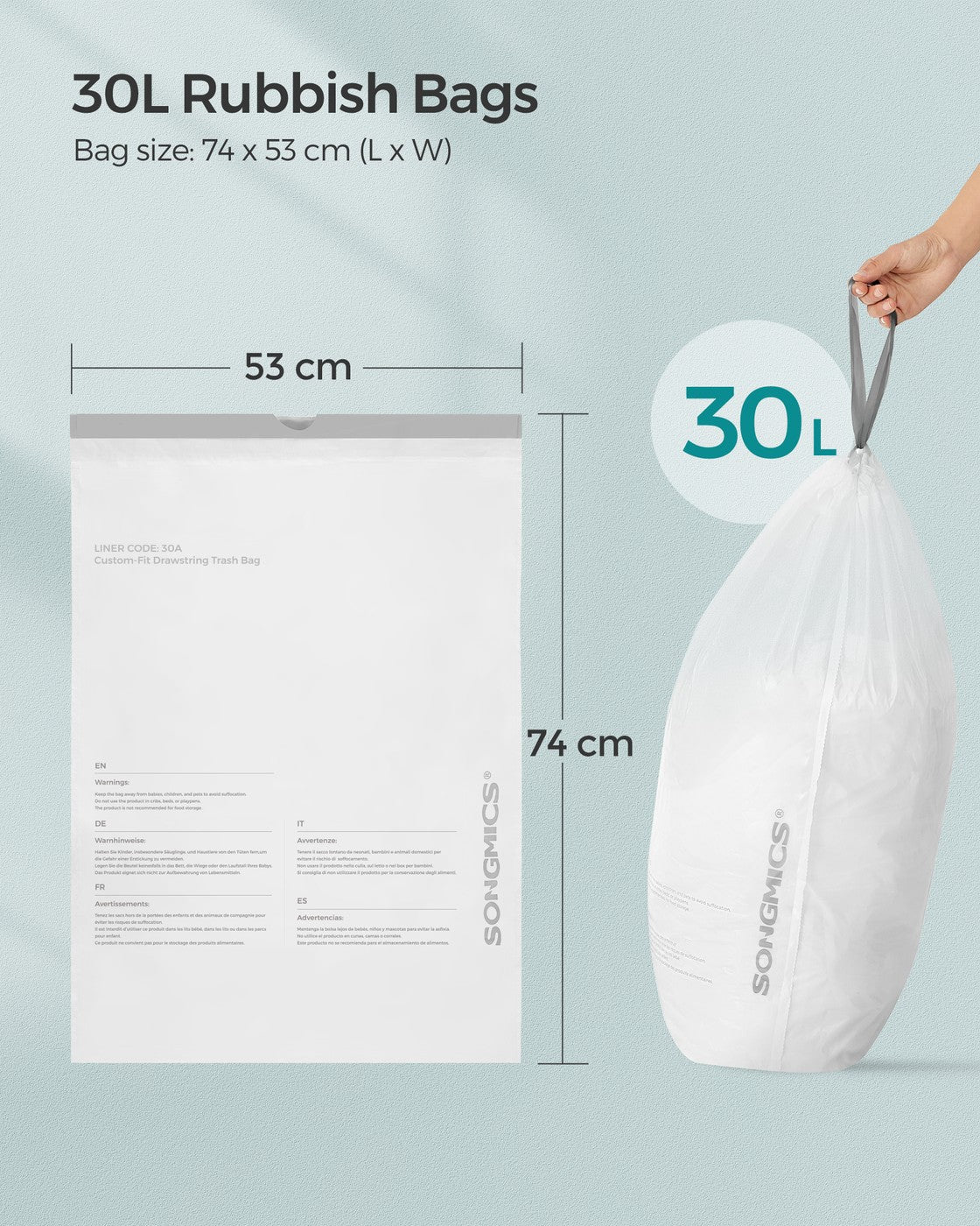 Drawstring Bin Liners - HDPE - White