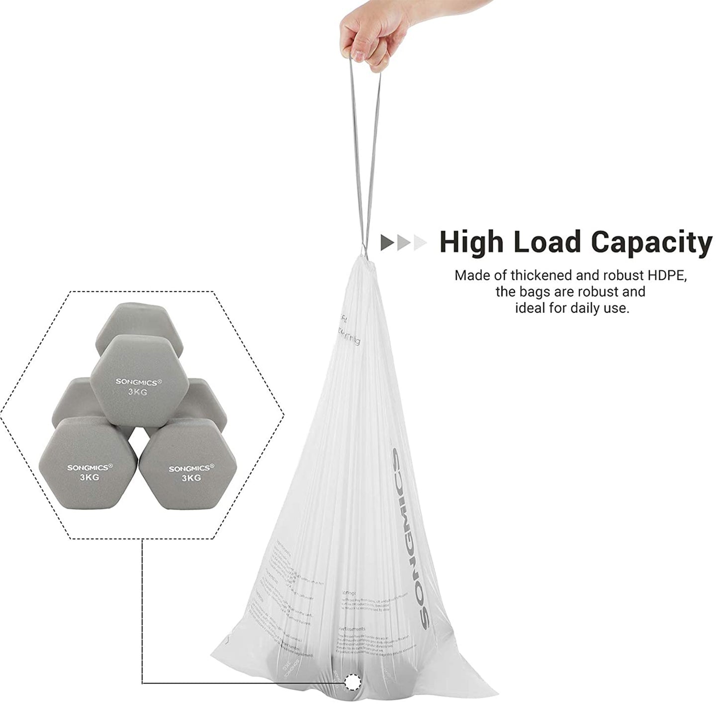 Drawstring Bin Liners - HDPE - White