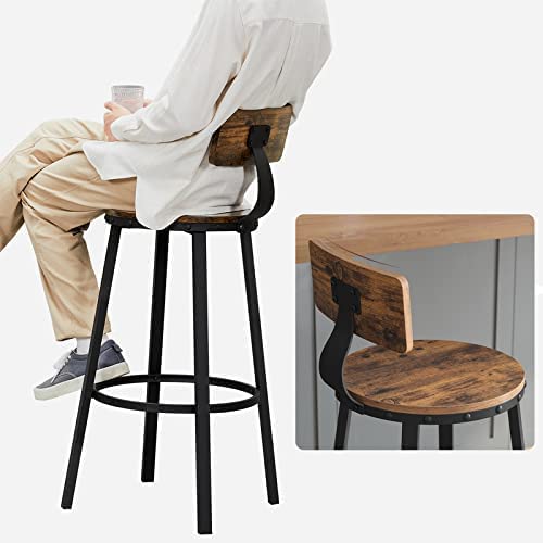 Set of 2 Industrial Brown Bar Stools - Wood and Steel - Rustic Brown