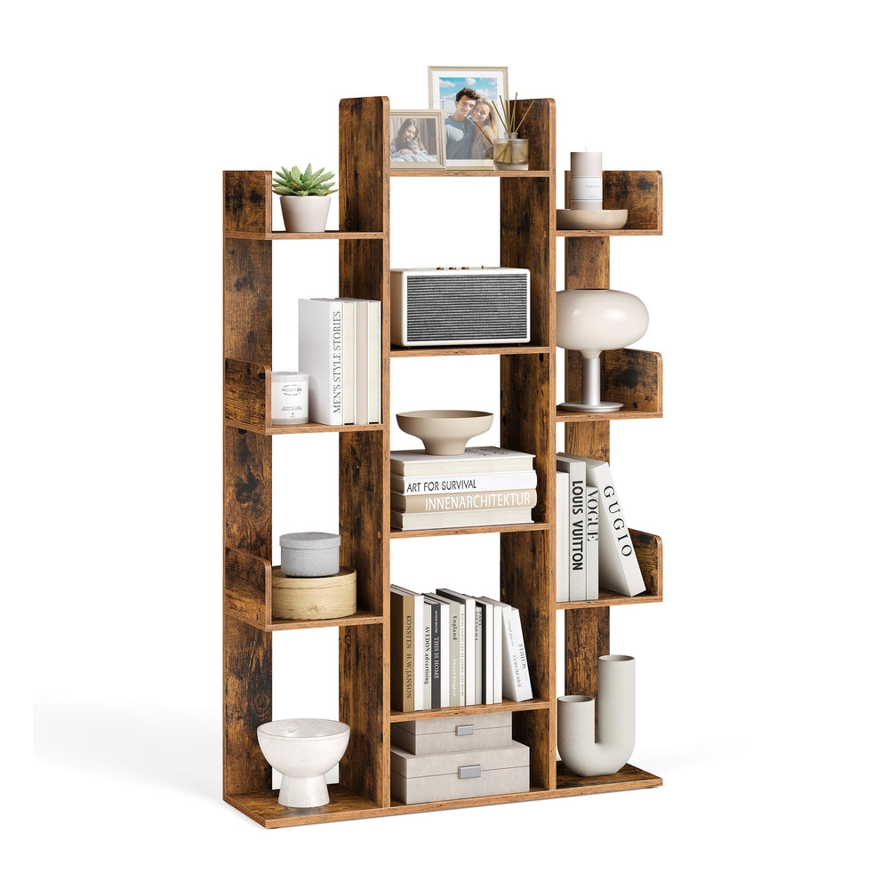 13 Storage Shelves Bookshelf - Wood and Melamine Veneer - Rustic Brown