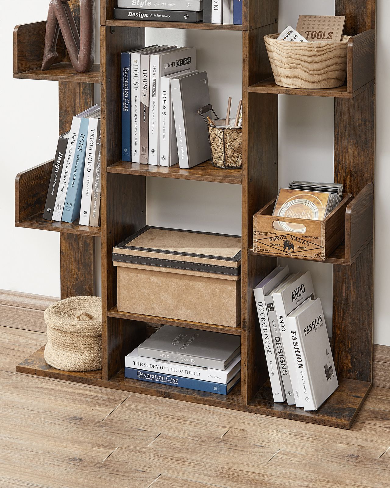 13 Storage Shelves Bookshelf - Wood and Melamine Veneer - Rustic Brown