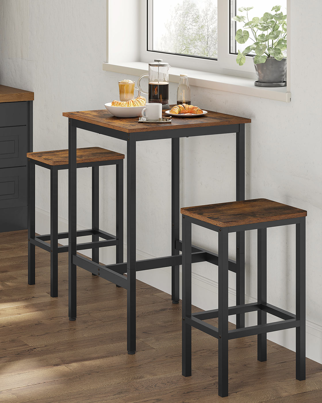 Pub Dining Height Table - Particleboard and Steel - Rustic Brown