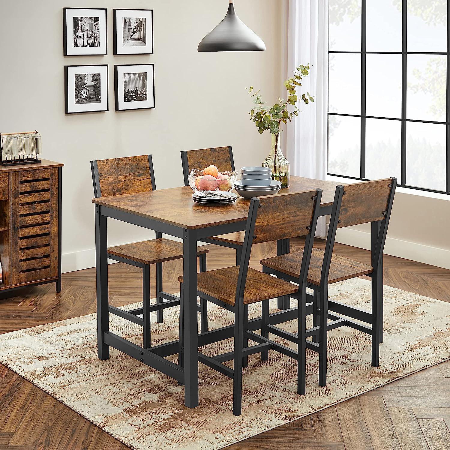 Dining Chair Set of 2 - Wood and Steel - Vintage Brown-black
