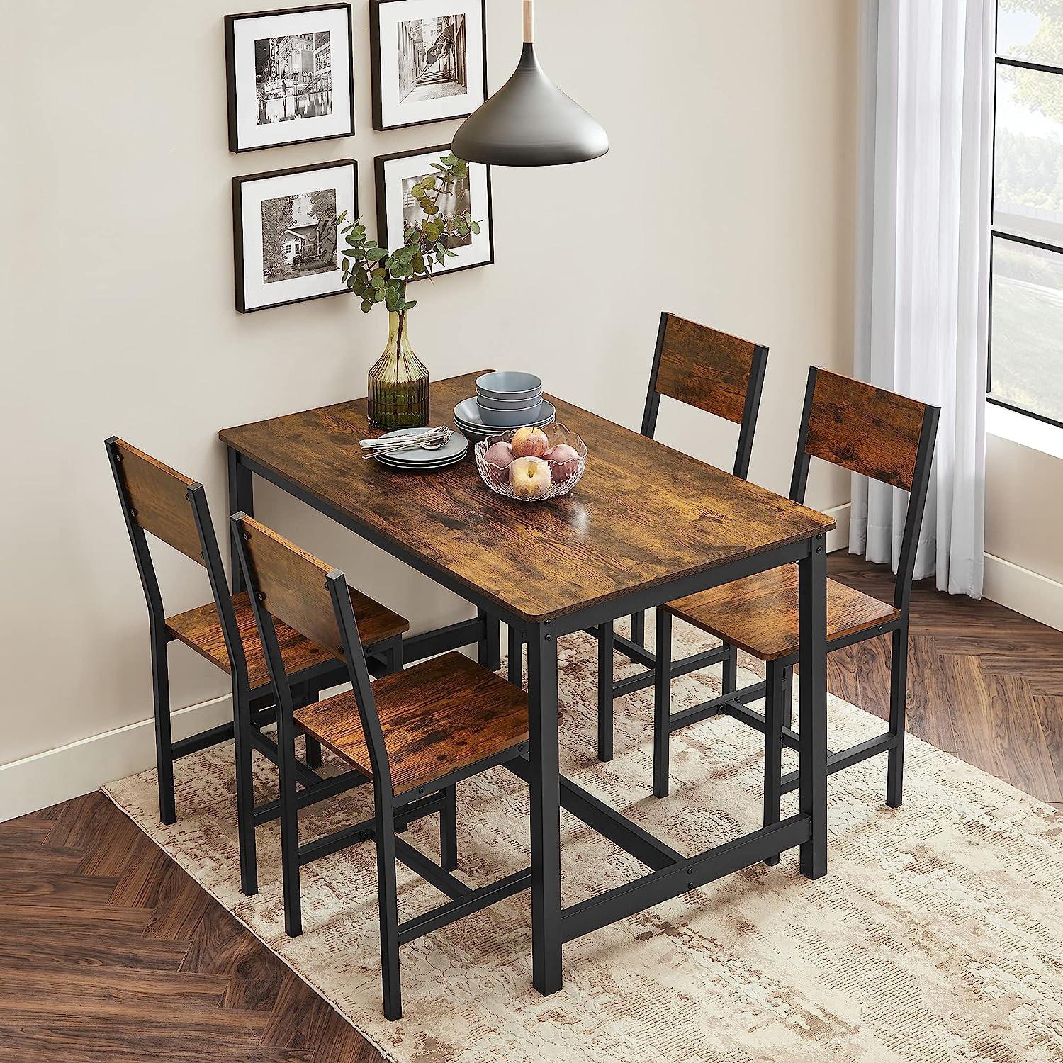 Dining Chair Set of 2 - Wood and Steel - Vintage Brown-black