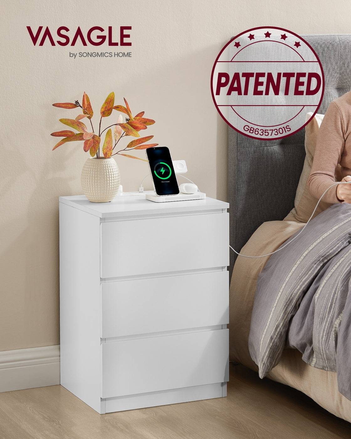 KAILYN Collection Bedside Tables - Wood - Cloud White