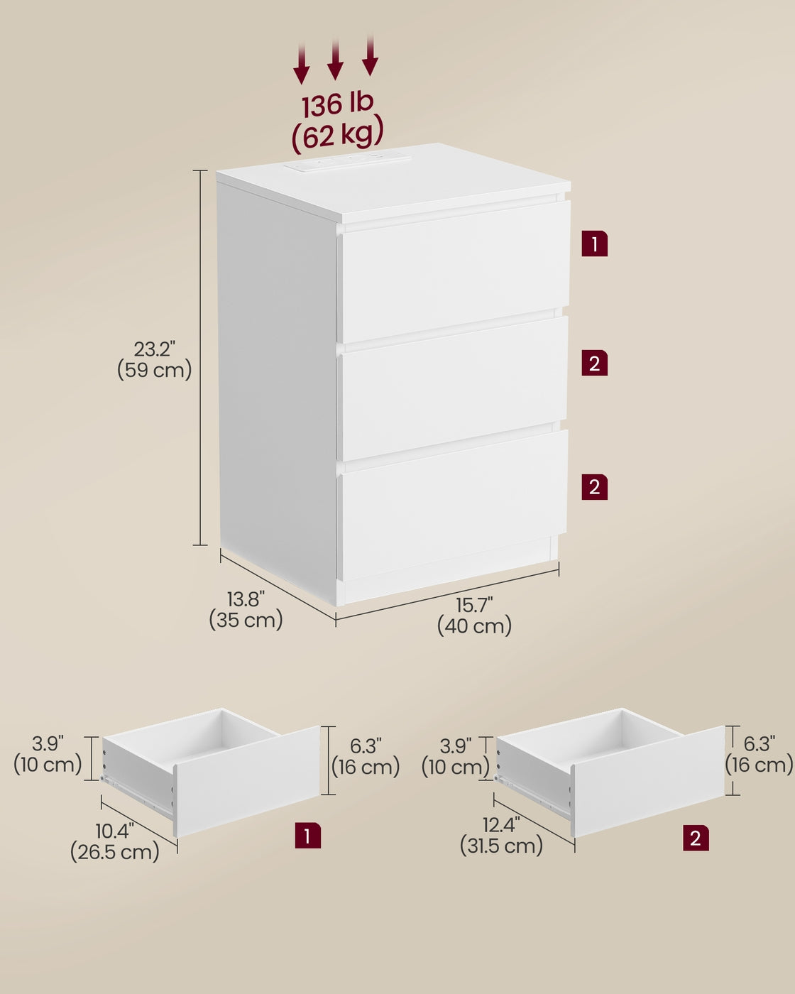 KAILYN Collection Bedside Tables - Wood - Cloud White
