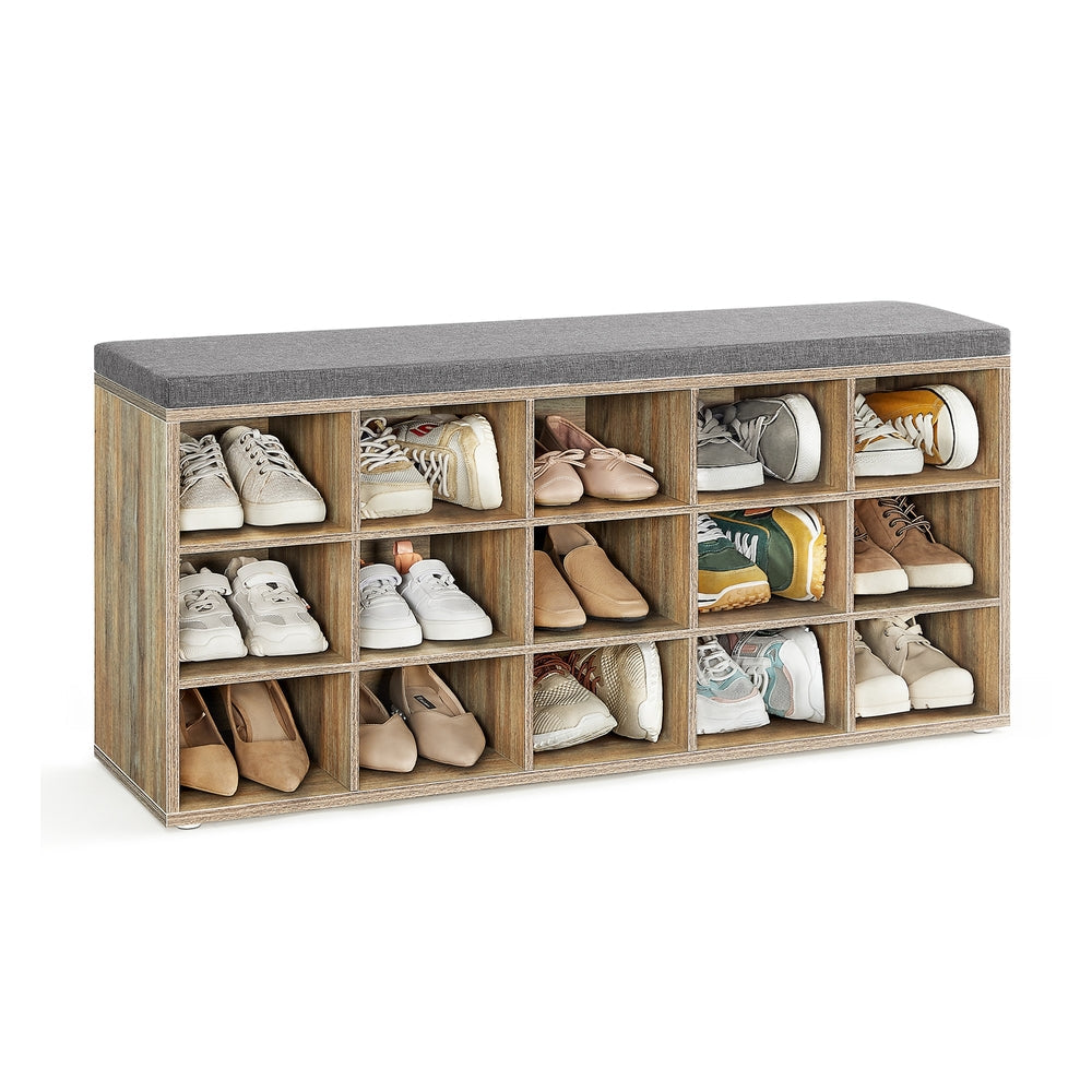 Shoe Storage Bench - Wood and Foam - Oak With Blue Grains