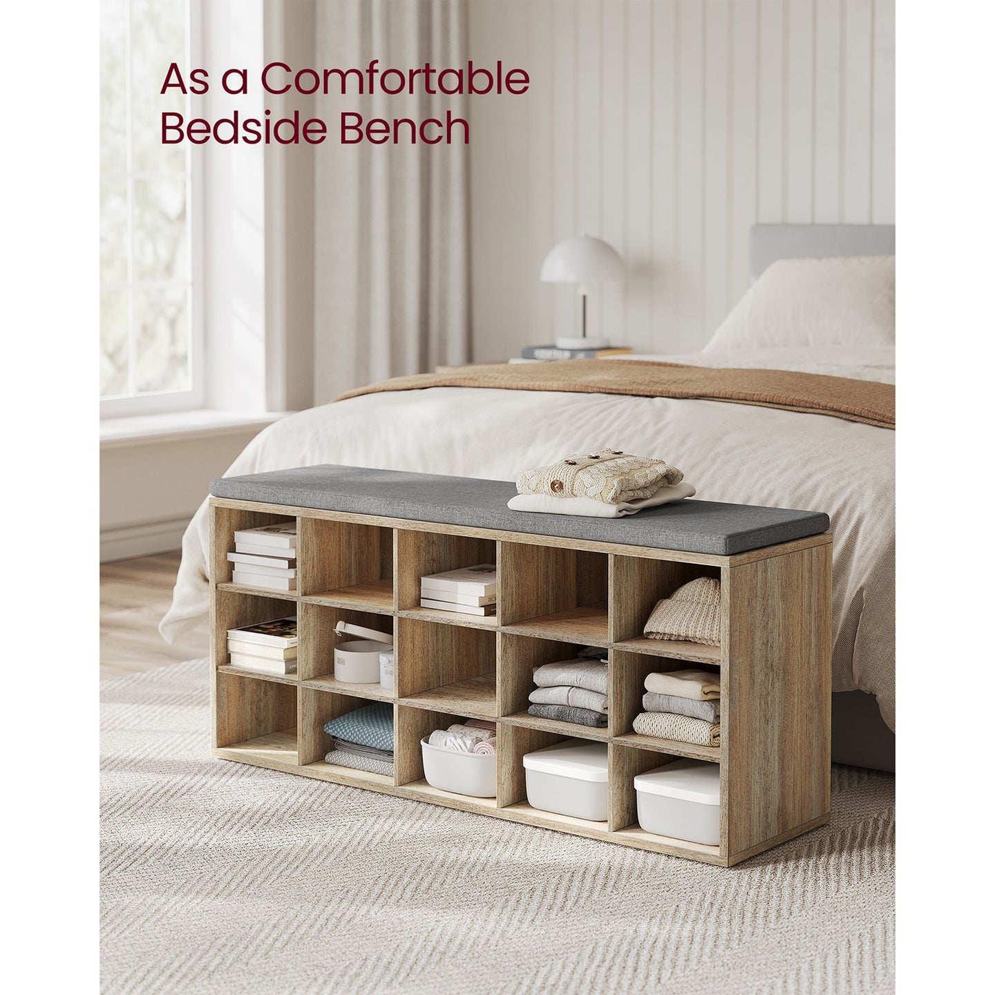 Shoe Storage Bench - Wood and Foam - Oak With Blue Grains