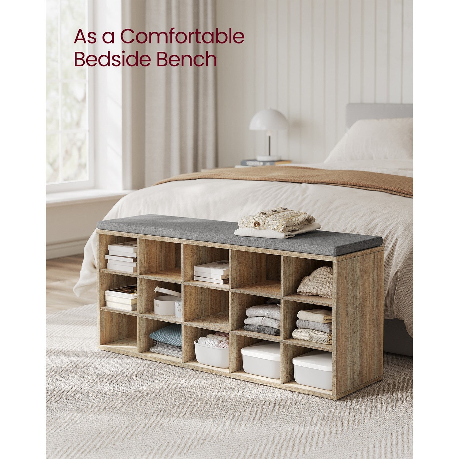 Shoe Storage Bench - Wood and Foam - Oak With Blue Grains