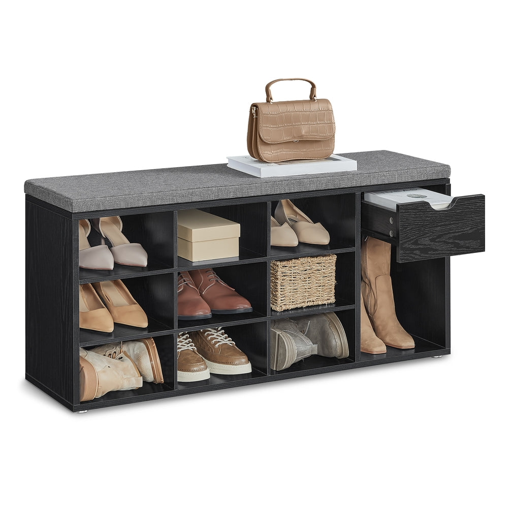 Shoe Storage Bench - Wood and MDF - Ebony Black and Slate Grey
