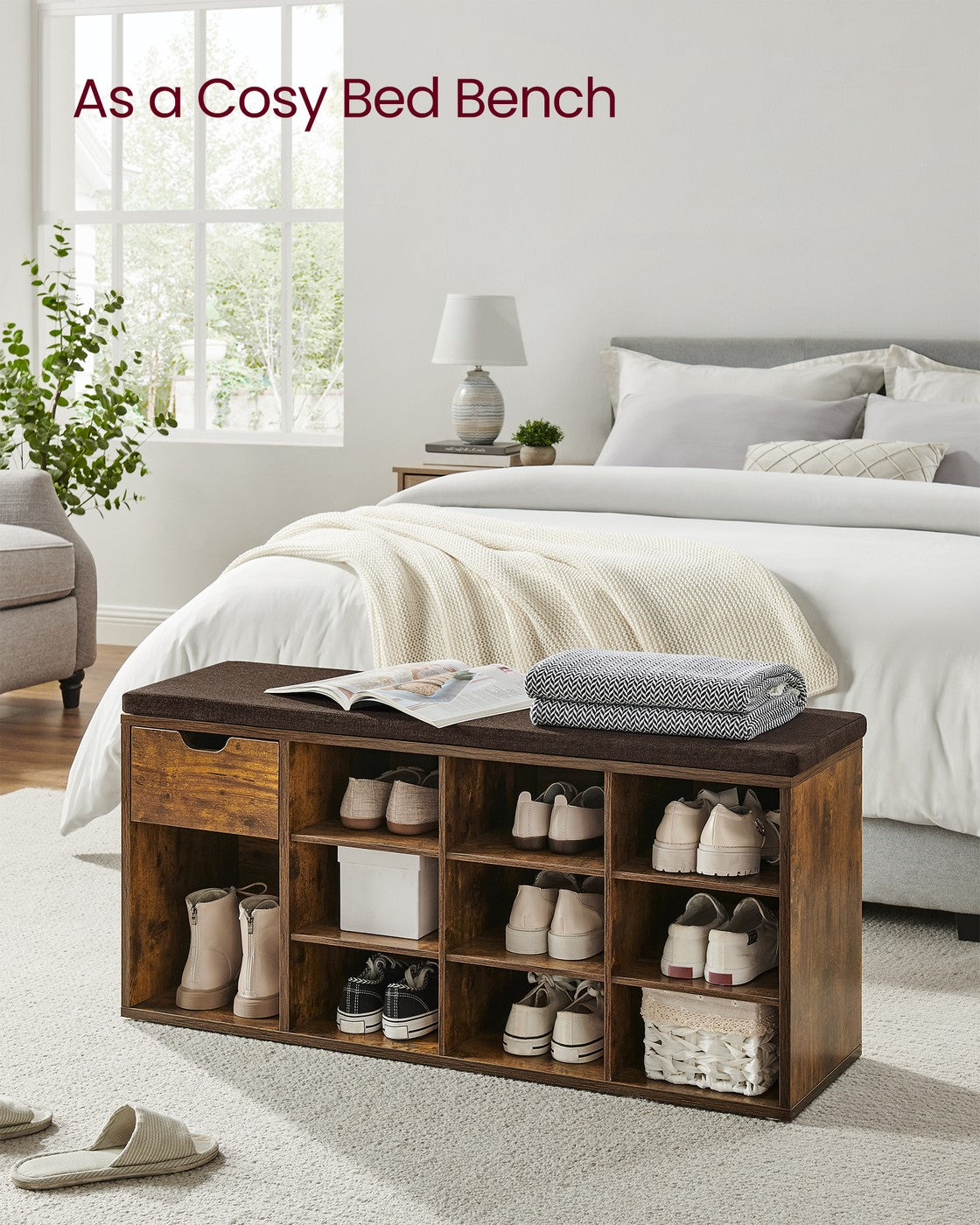 Shoe Storage Bench Hallway Bench - Wood and MDF - Rustic Brown