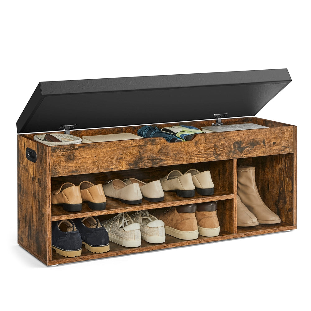 Shoe Bench - Wood and Foam - Rustic Brown - with Cushion Load Capacity