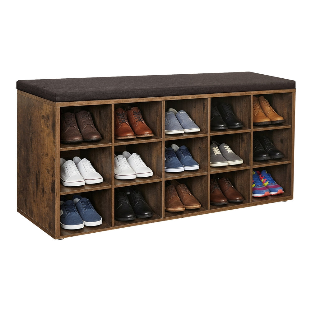 Shoe Bench Storage Bench - Wood and Foam - Rustic Brown