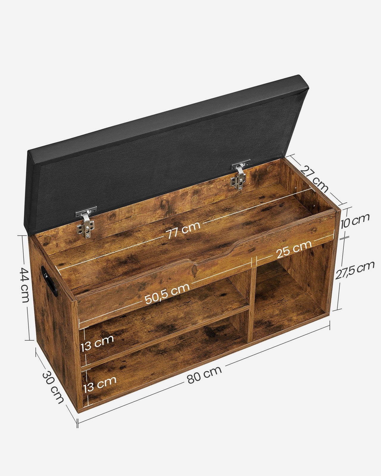 3 Compartments Shoe Bench - Chipboard and Foam - Rustic Brown