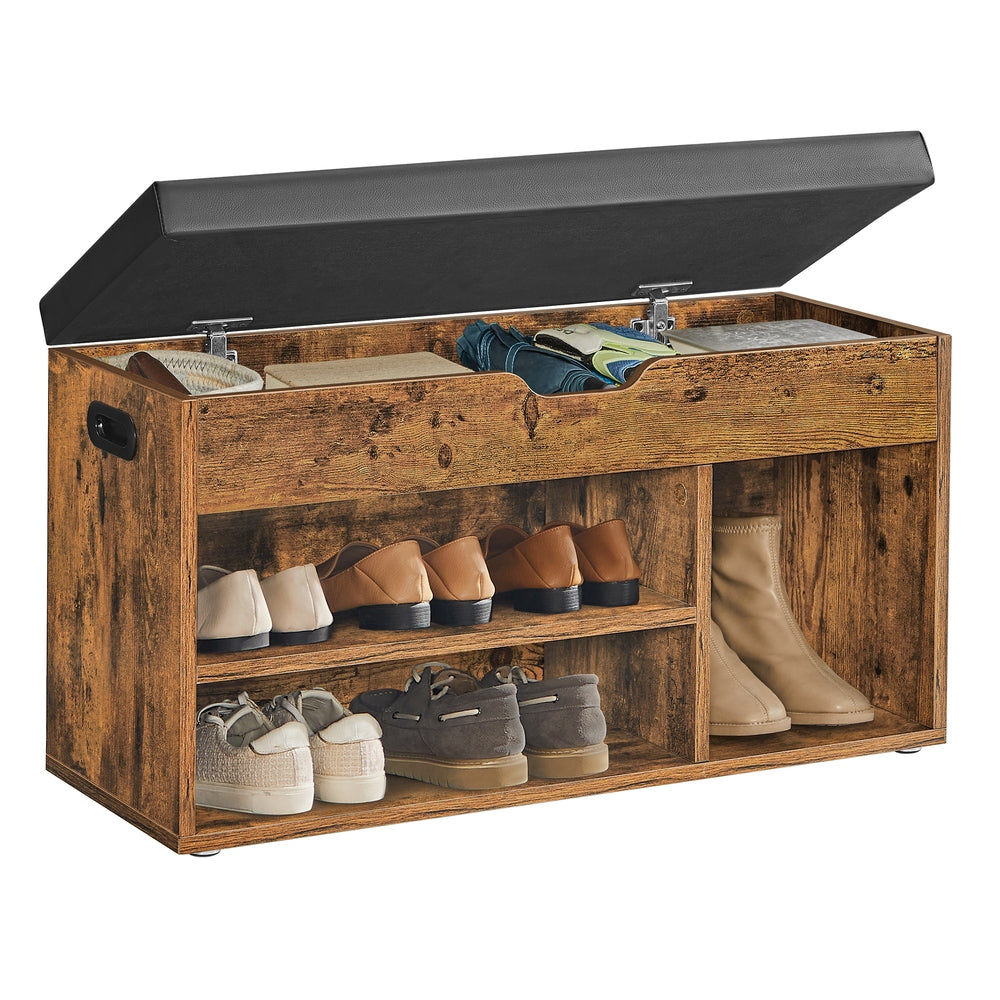 3 Compartments Shoe Bench - Chipboard and Foam - Rustic Brown