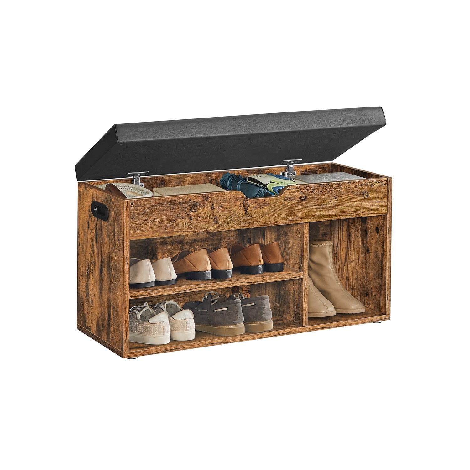 3 Compartments Shoe Bench - Chipboard and Foam - Rustic Brown