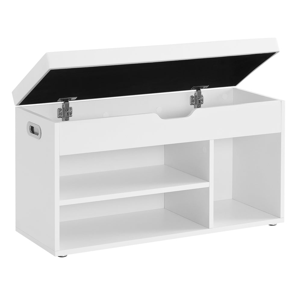 Shoe Bench - Chipboard - White - with Cushion 3 Compartments