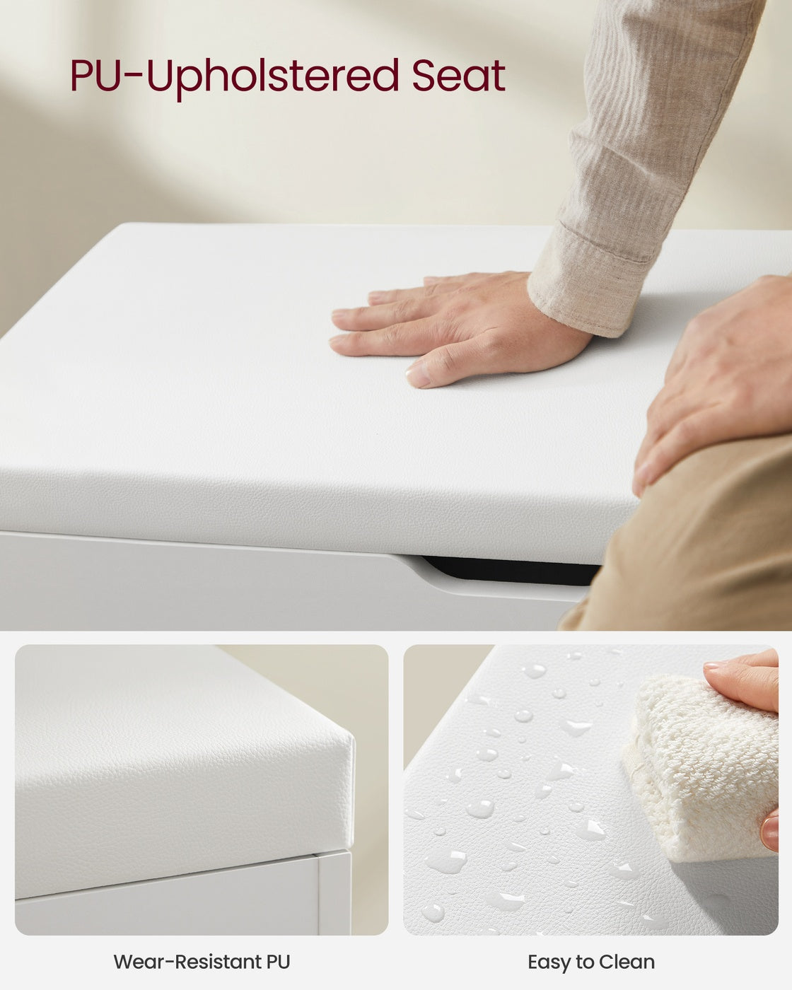 Shoe Bench - Chipboard - White - with Cushion 3 Compartments