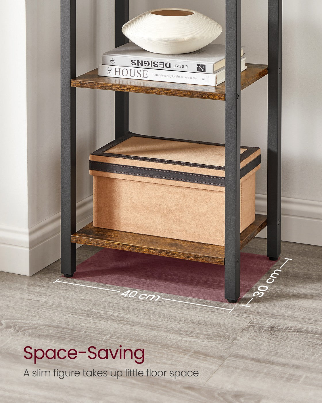 6-Tier Bookshelf - Wood and Steel - Rustic Brown and Ink Black
