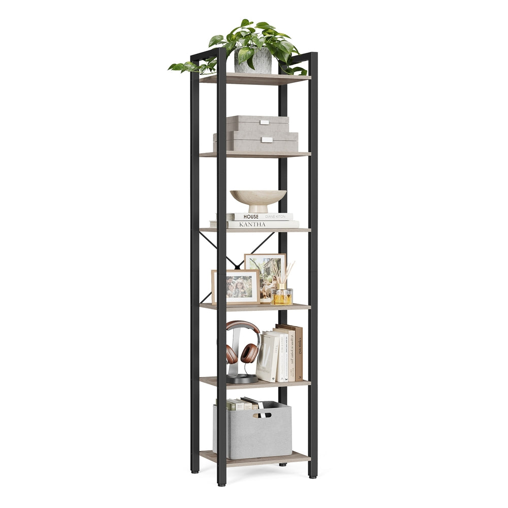 6-Tier Bookshelf, , Heather - Wood and Steel - Greige and Ink Black