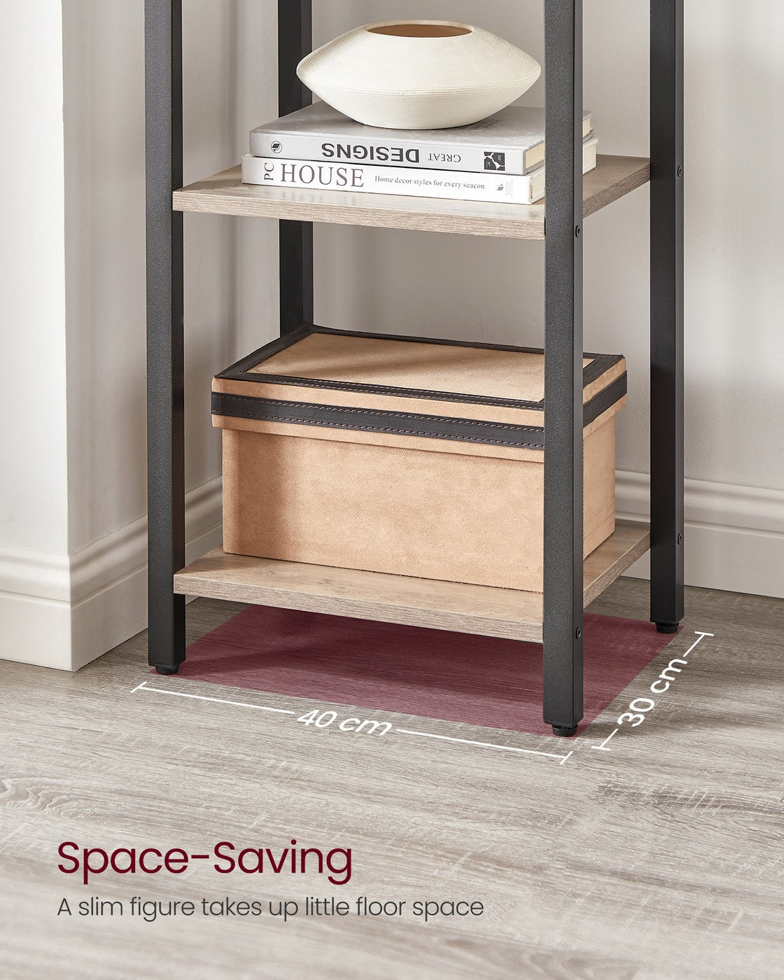 6-Tier Bookshelf, , Heather - Wood and Steel - Greige and Ink Black