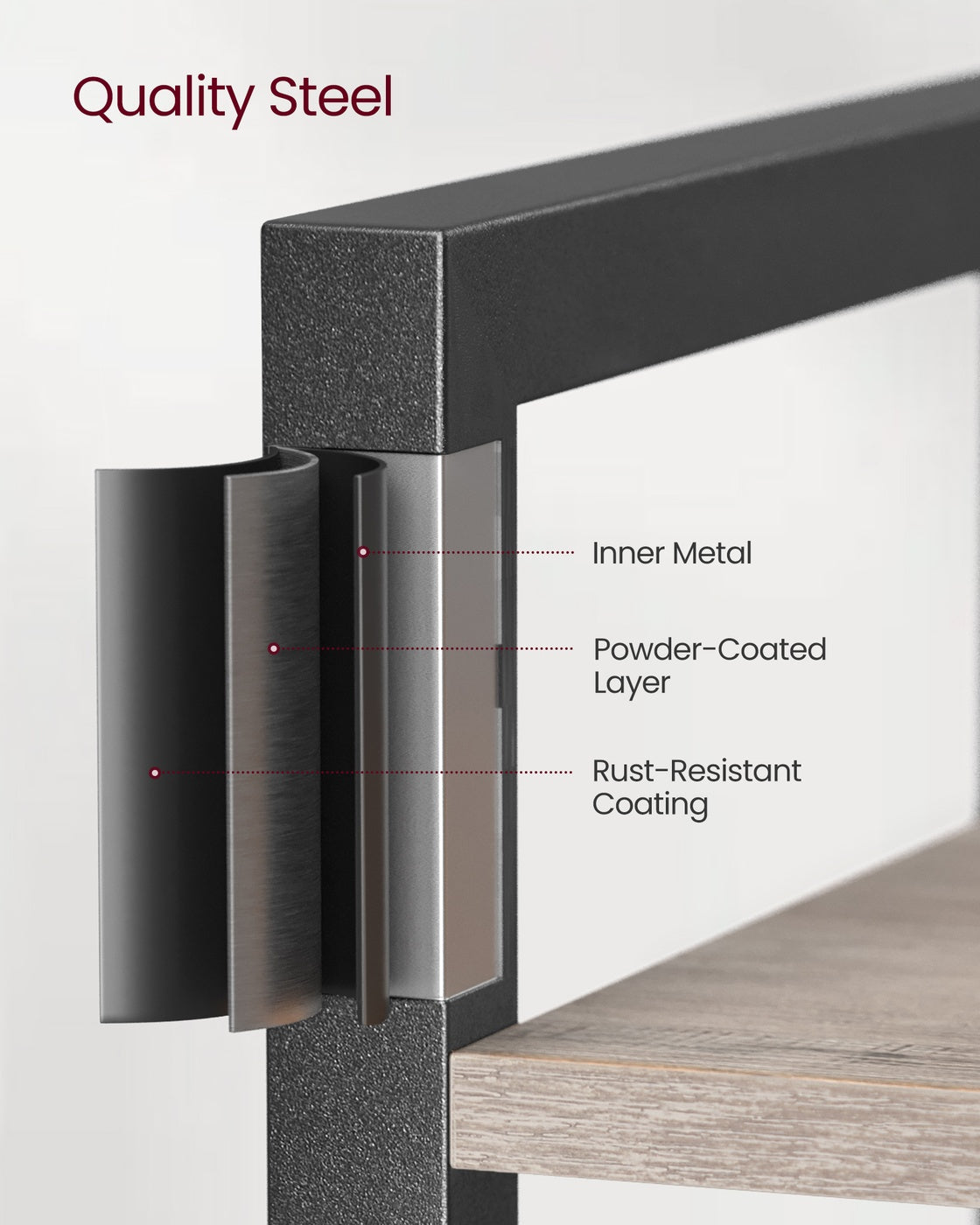 6-Tier Bookshelf, , Heather - Wood and Steel - Greige and Ink Black
