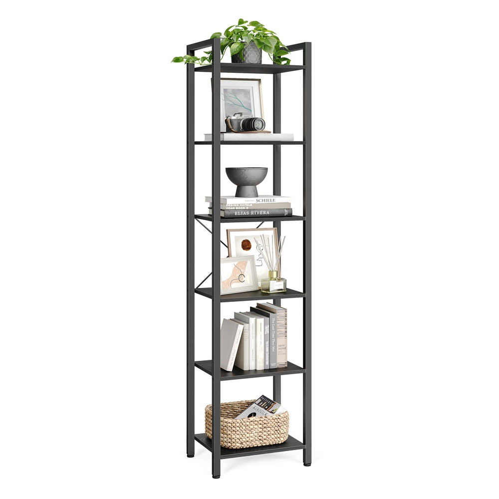 6-Tier Bookshelf, , Black - Particleboard and Steel - Ebony Black
