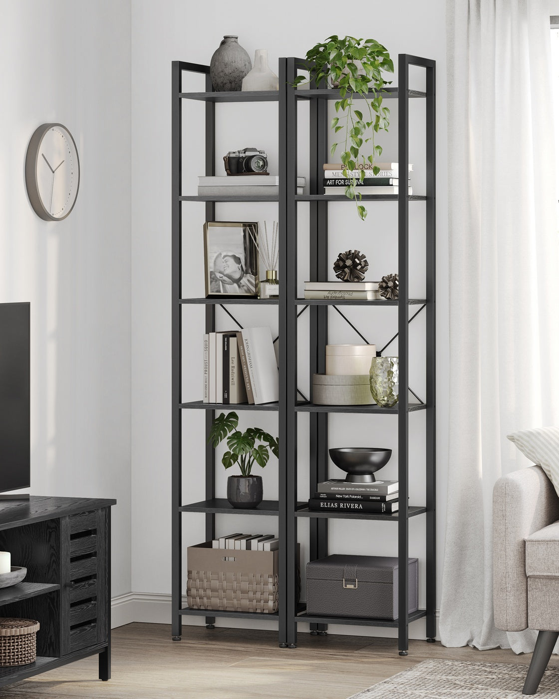 6-Tier Bookshelf - Wood and Steel