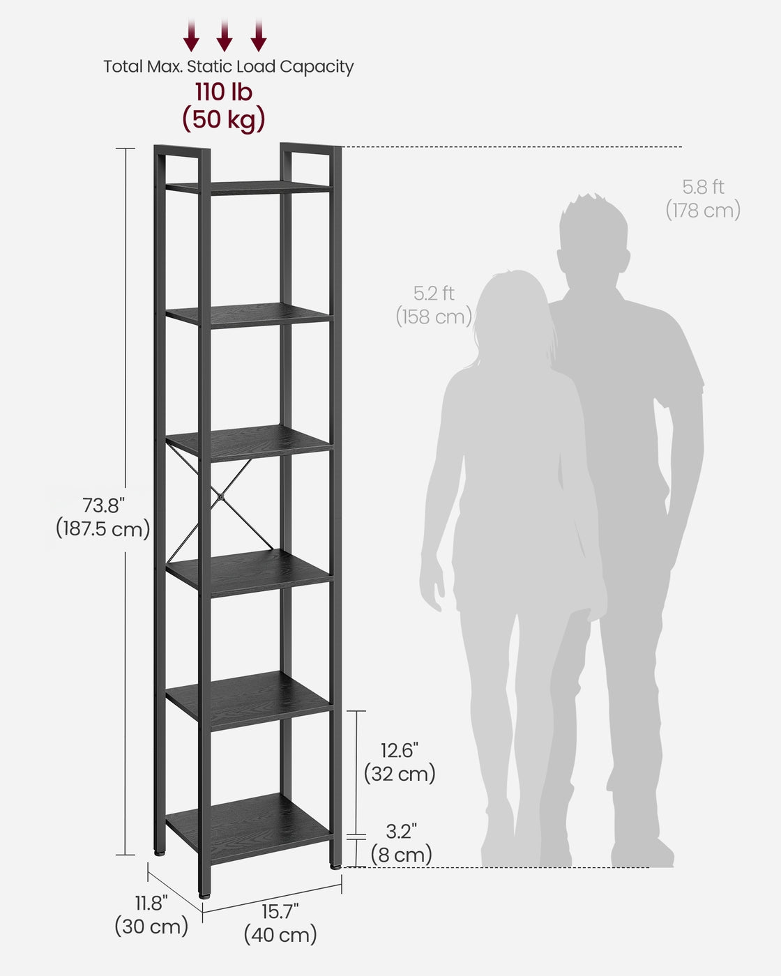 6-Tier Bookshelf - Wood and Steel