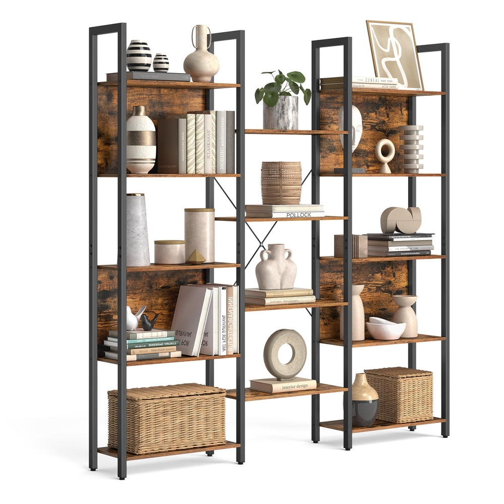 Large Bookshelf - Wood and steel - Vintage Brown-black
