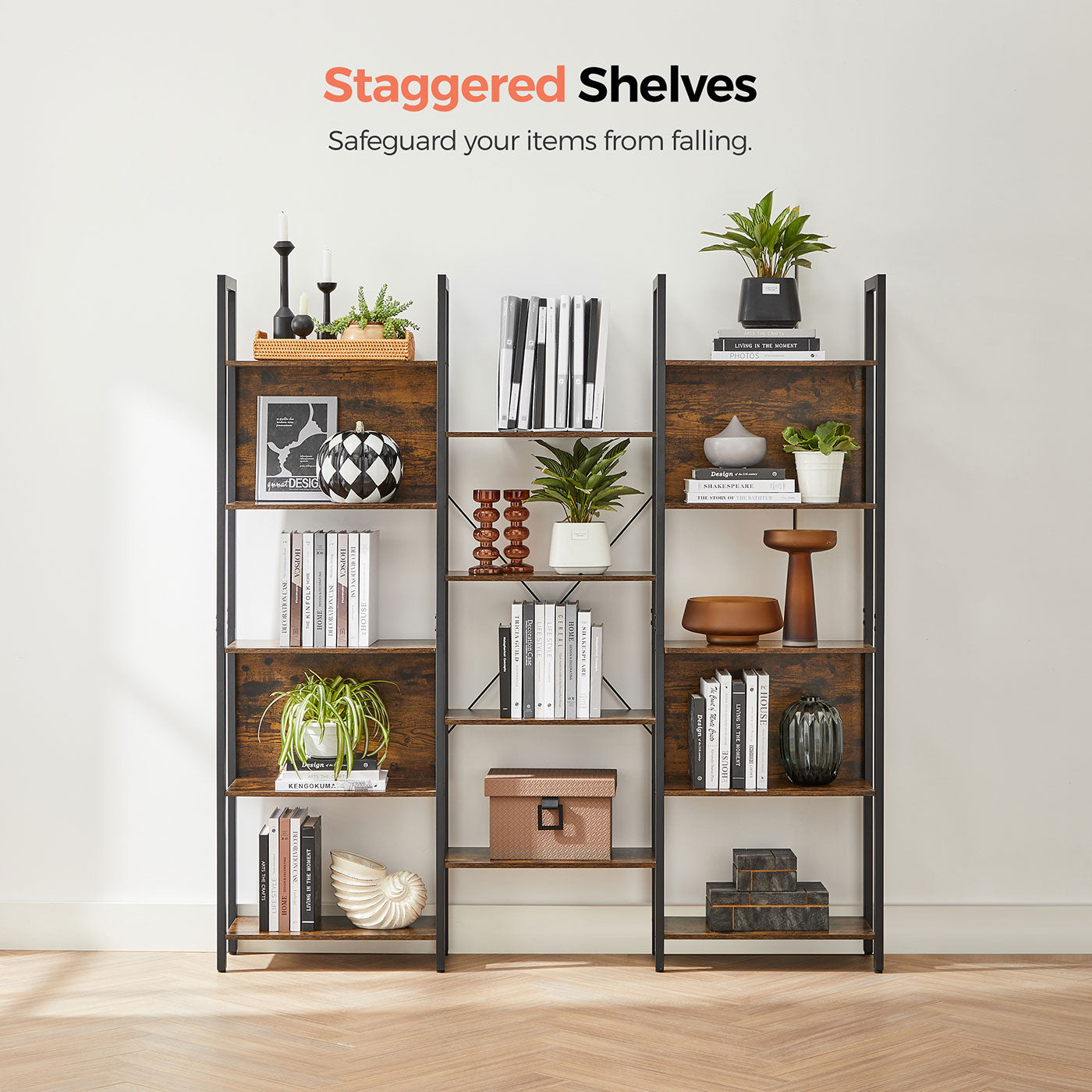 Large Bookshelf - Wood and steel - Vintage Brown-black