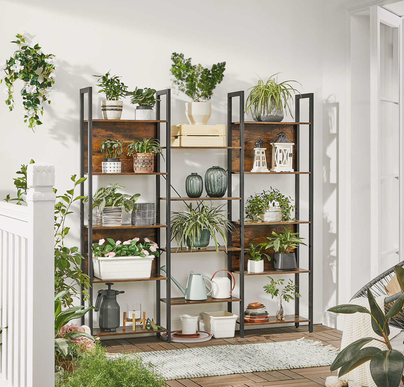 Large Bookshelf - Wood and steel - Vintage Brown-black