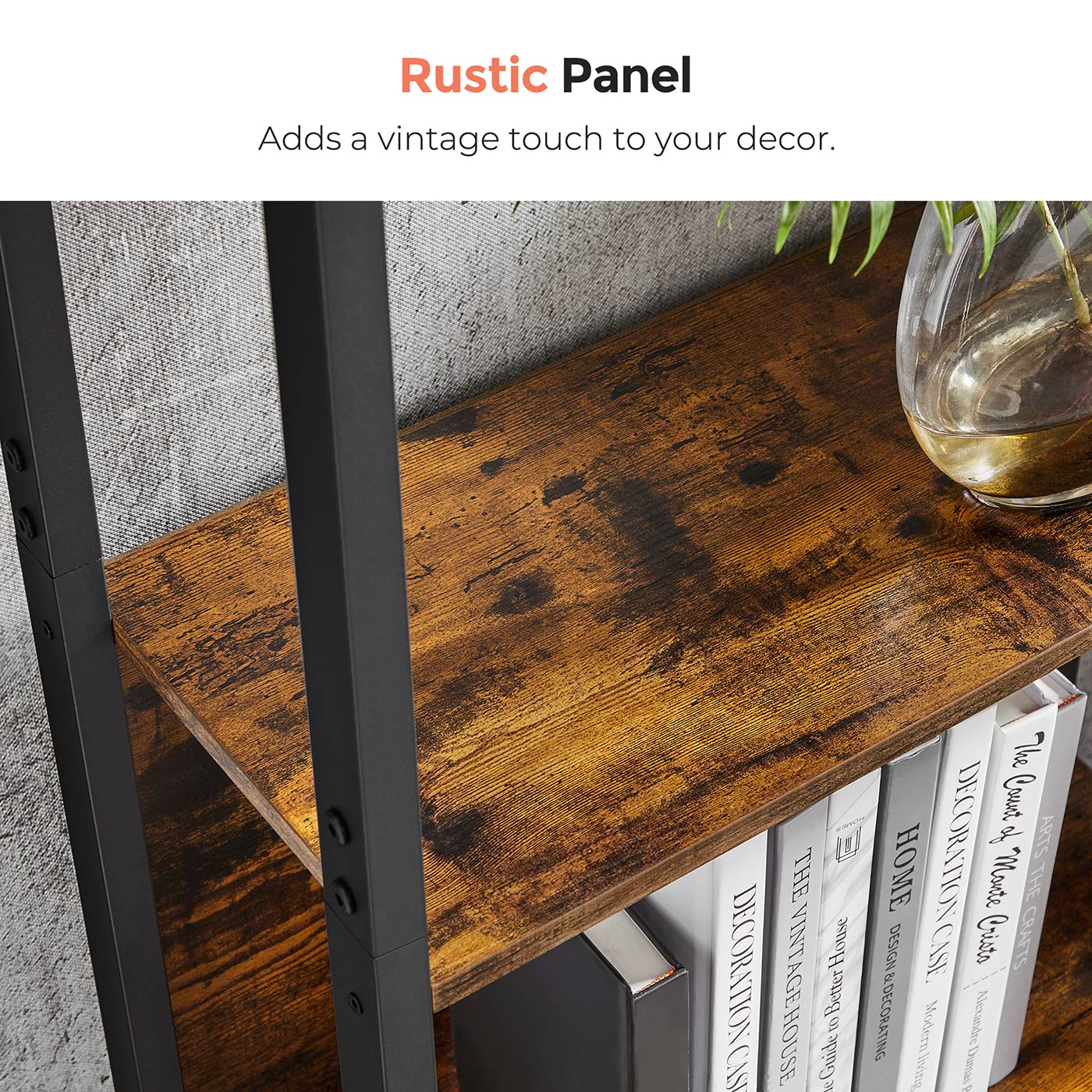 Large Bookshelf - Wood and steel - Vintage Brown-black