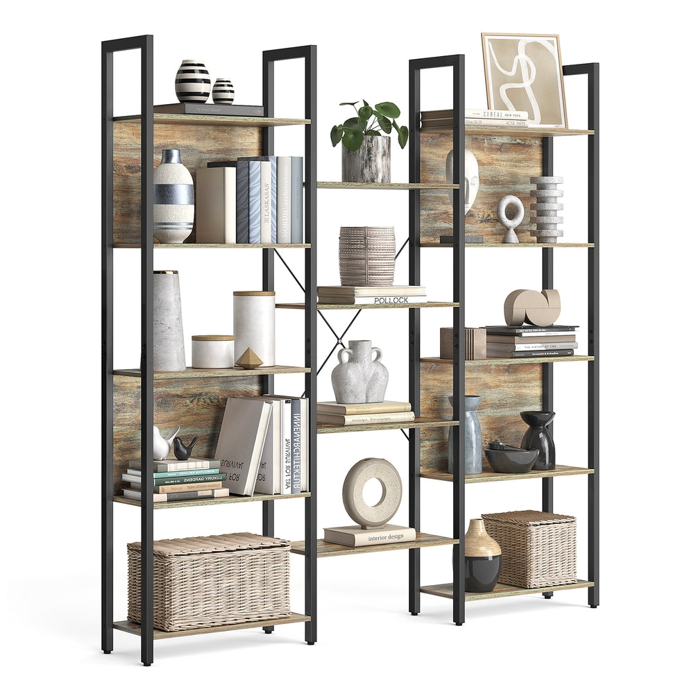 Bookshelf - Wood and Steel - Oak With Blue Grains - with 14 Shelves