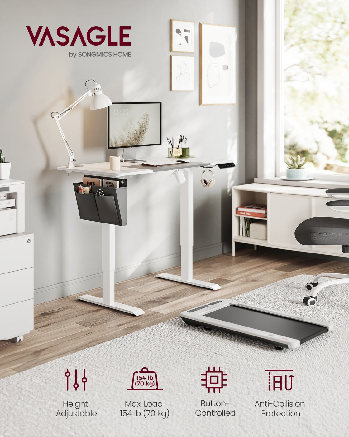 Height Adjustable Desk - Steel and Wood - Classic White