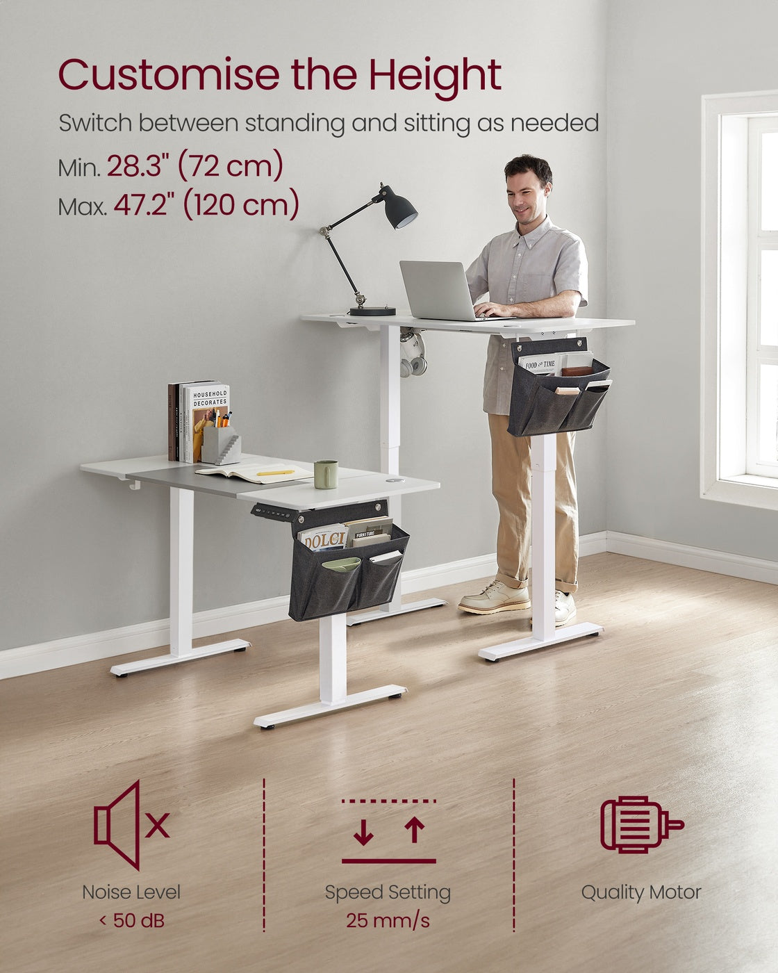 Height Adjustable Desk - Steel and Wood - Classic White