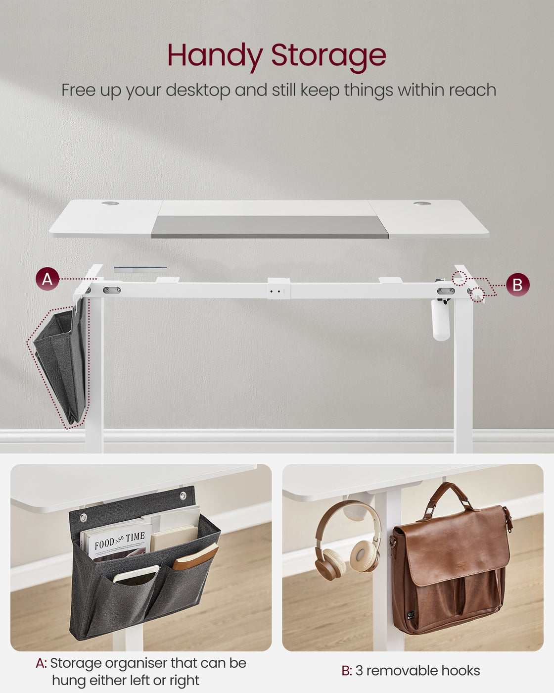 Height Adjustable Desk - Steel and Wood - Classic White
