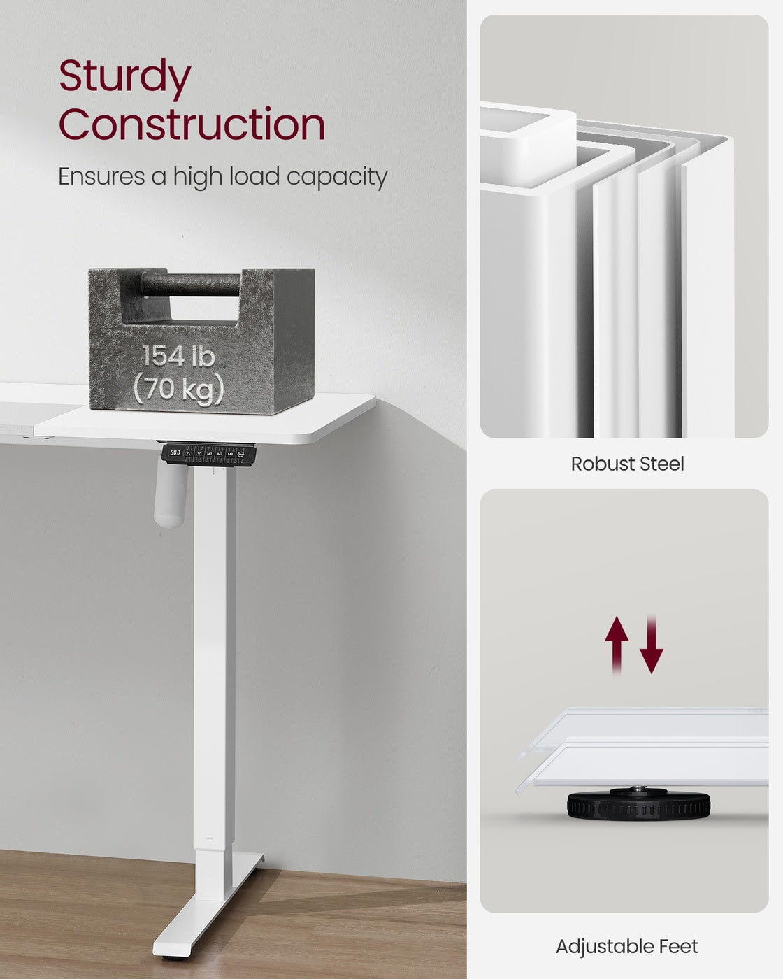 Height Adjustable Desk - Steel and Wood - Classic White